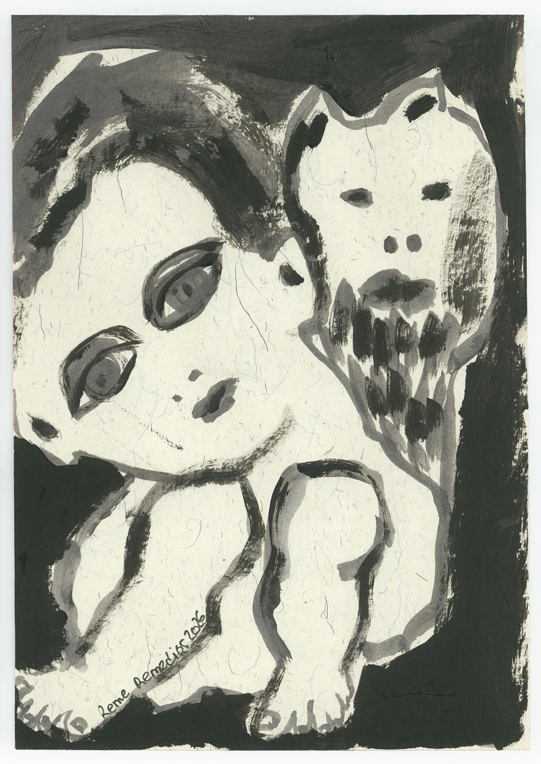 semilla de luna menguante, serie, acrílico sobre papel.